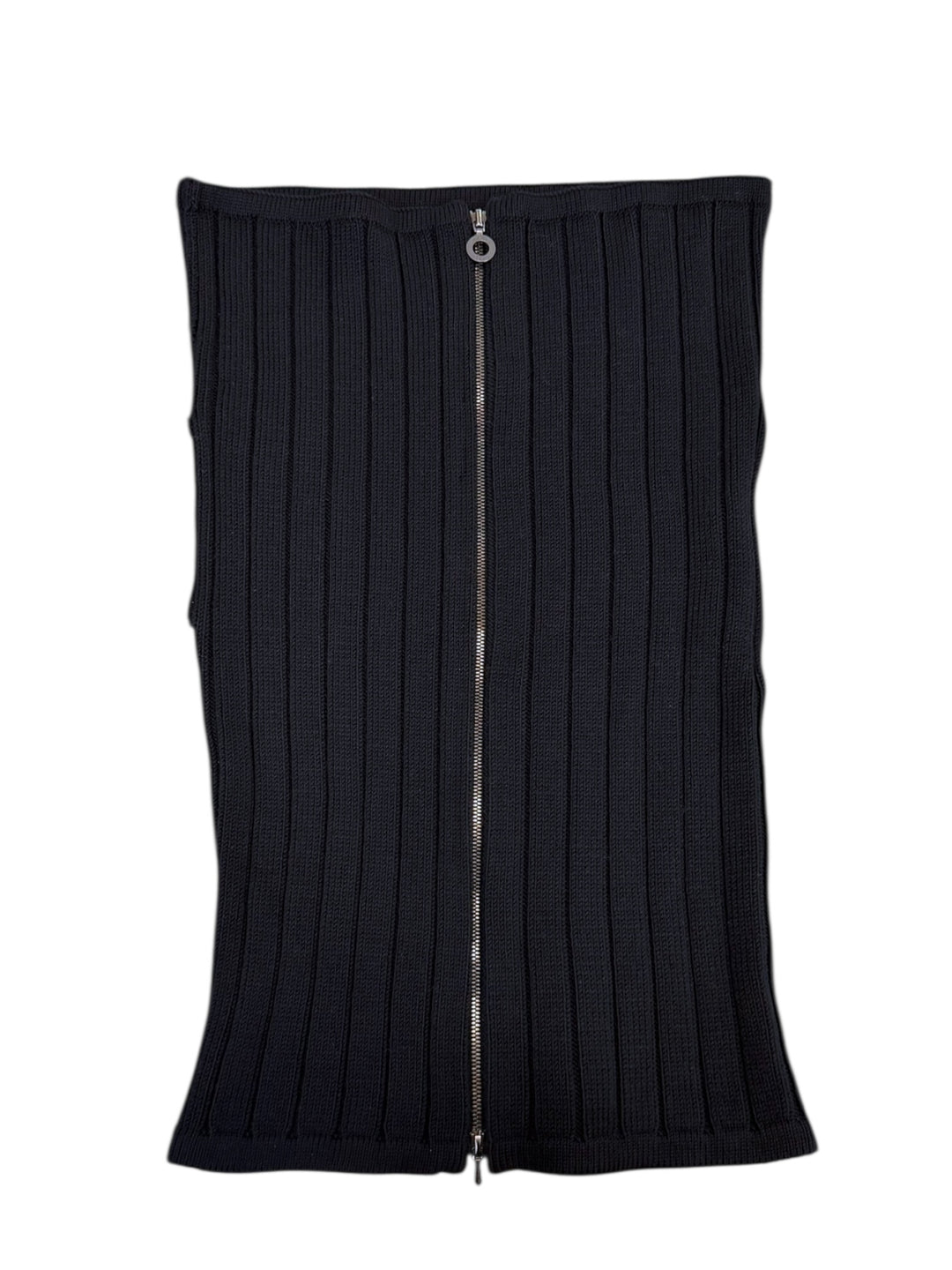 CHANEL Identification ribbed wool zip off-shoulder top