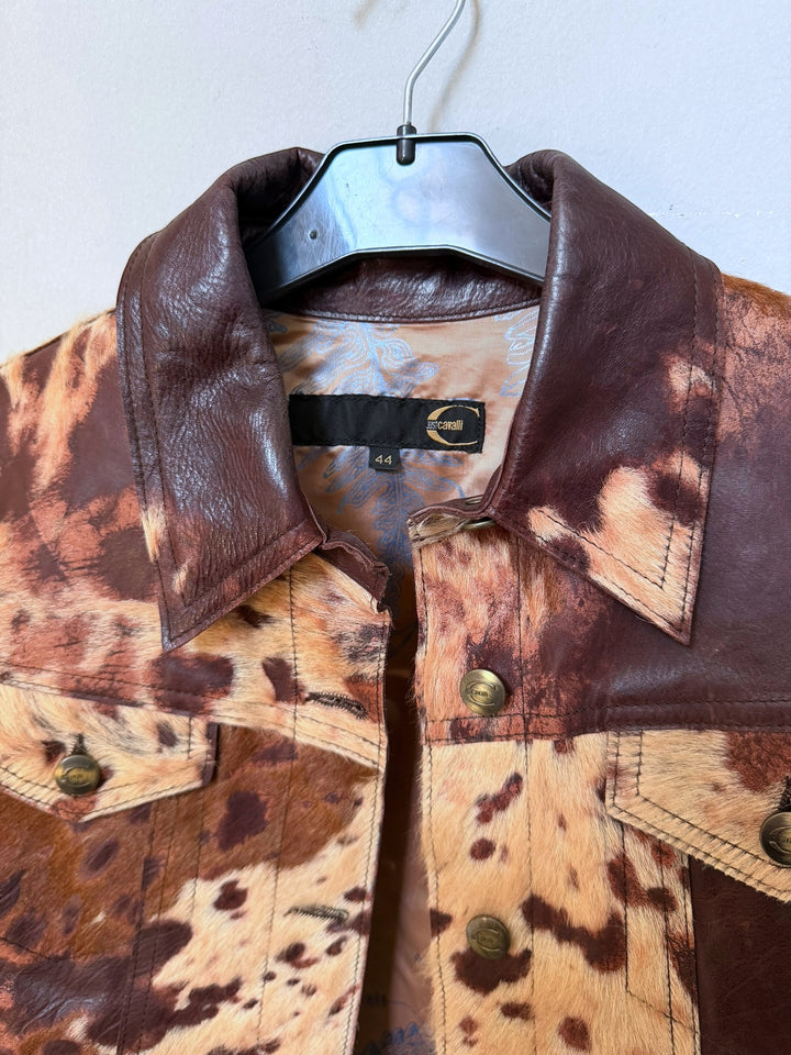 2000s Just Cavalli Imperial Brown Caw Leather Jacket Medium