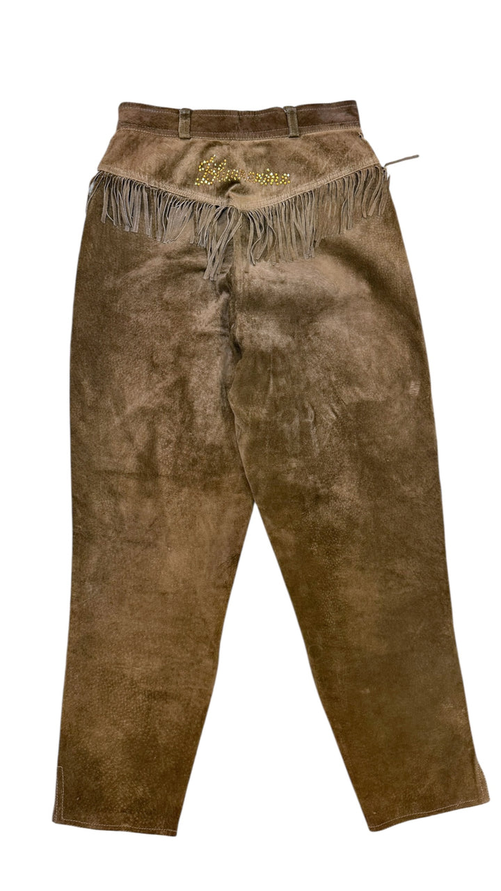 Blumarine vintage brown suede fringe leather trousers