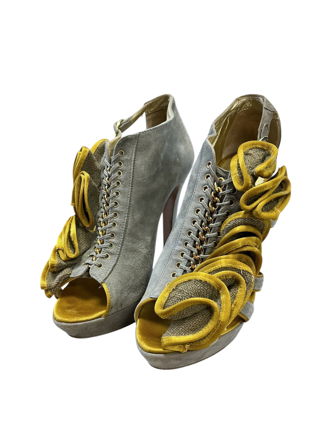 Just Cavalli 2009 Suede High Heels with Yellow Velvet Details Size eu39