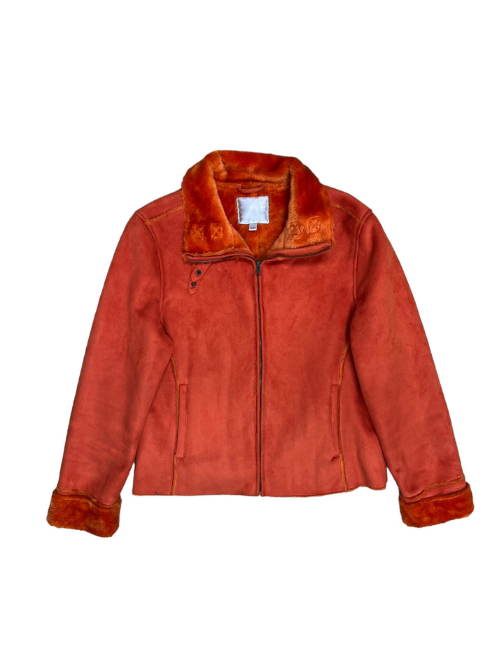 Y2K faux suede orange jacket women’s medium