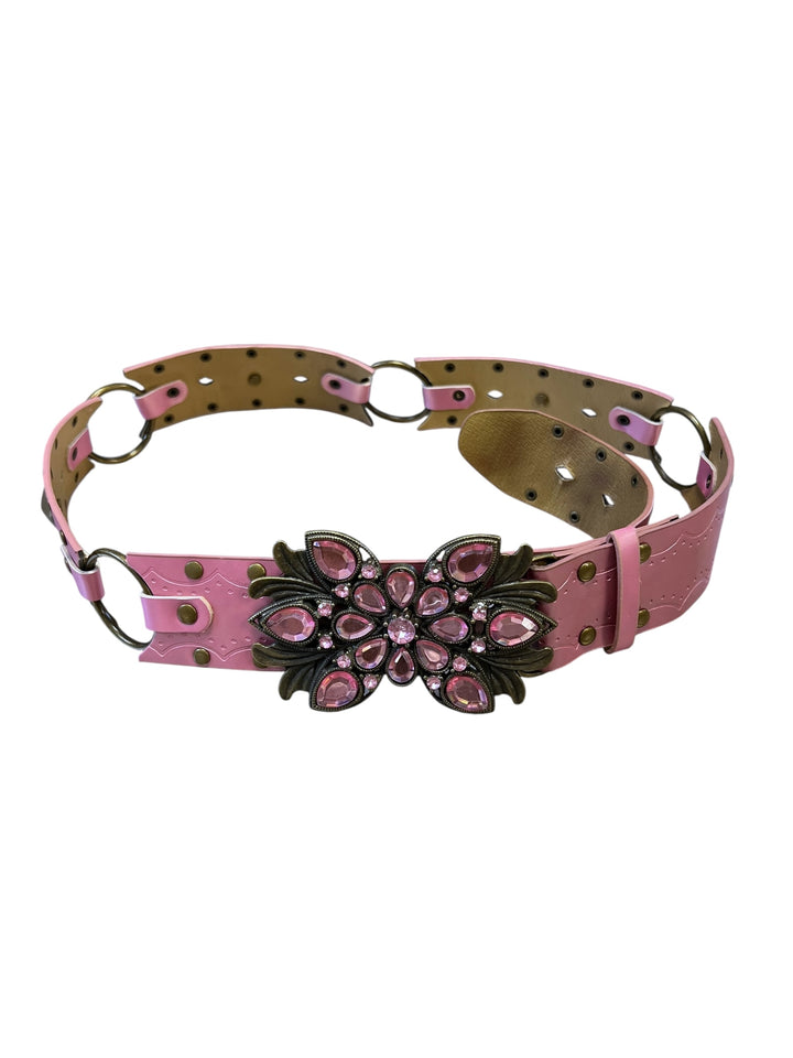 Vintage Pink Statement Belt with Jeweled Buckle