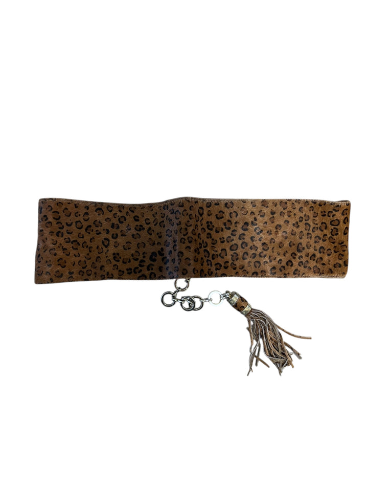 Vintage Leopard Print Wide Belt with Tassel
