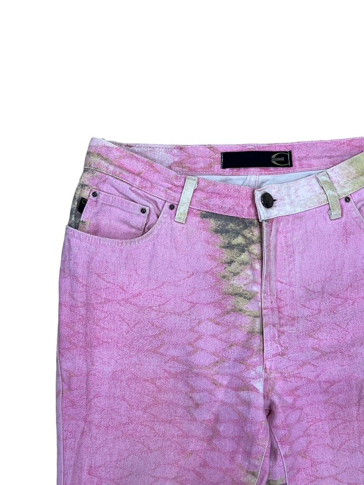 Vintage Just Cavalli pink & khaki fish scale mermaid skinny jeans women’s Small(34) *short down * check the dimensions