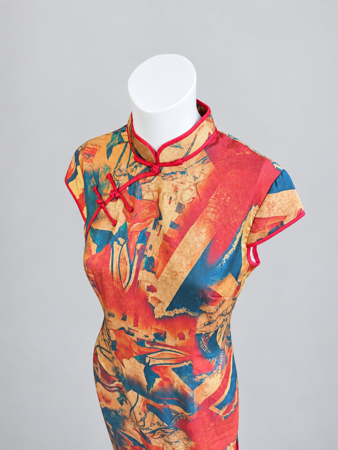 Vintage abstract-print qipao mini dress medium