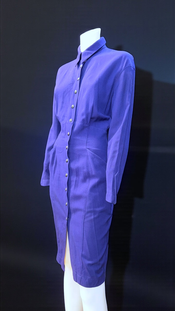 Thierry Mugler purple structured shirt dress - 90s archive
