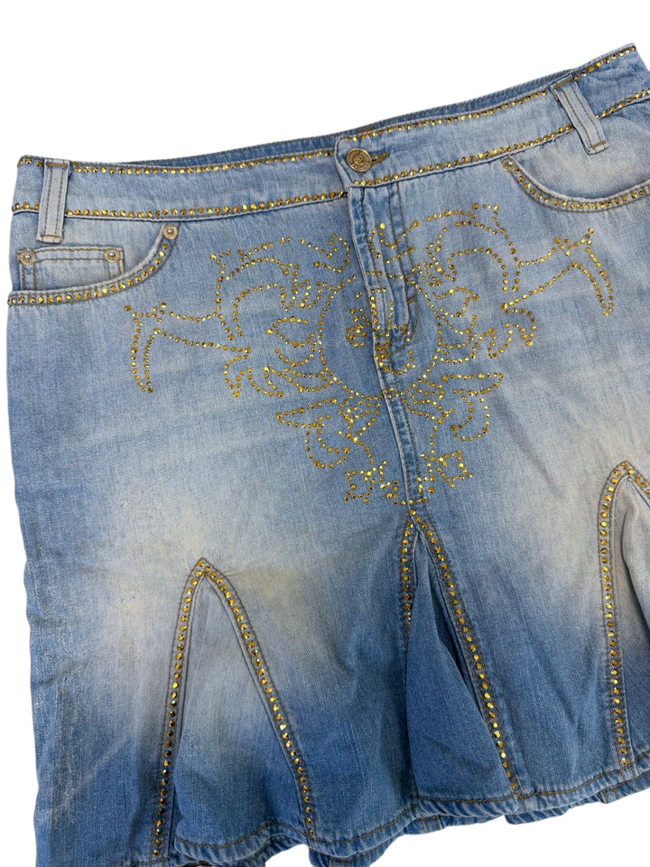 Versace Jeans Couture embellished denim mini skirt medium