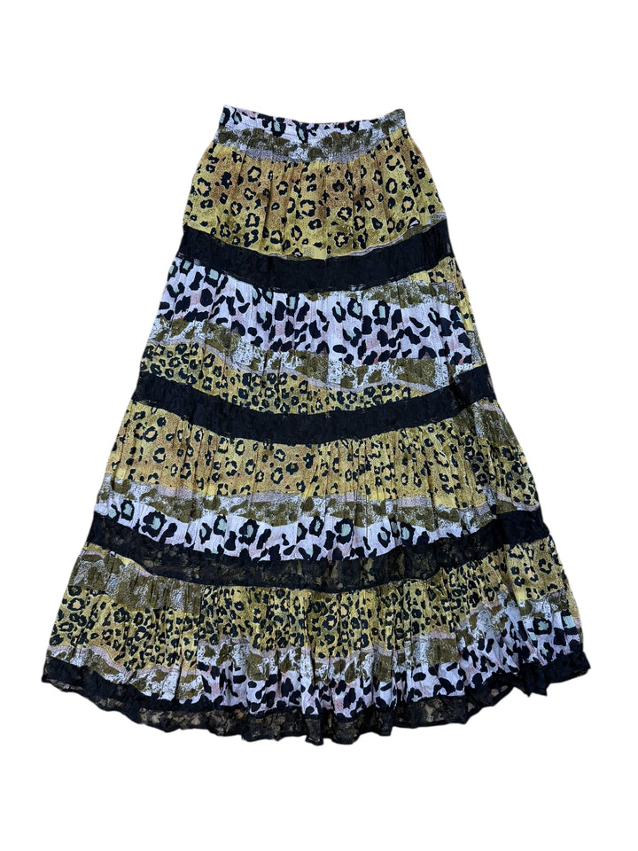 Vintage layered animal print maxi skirt
