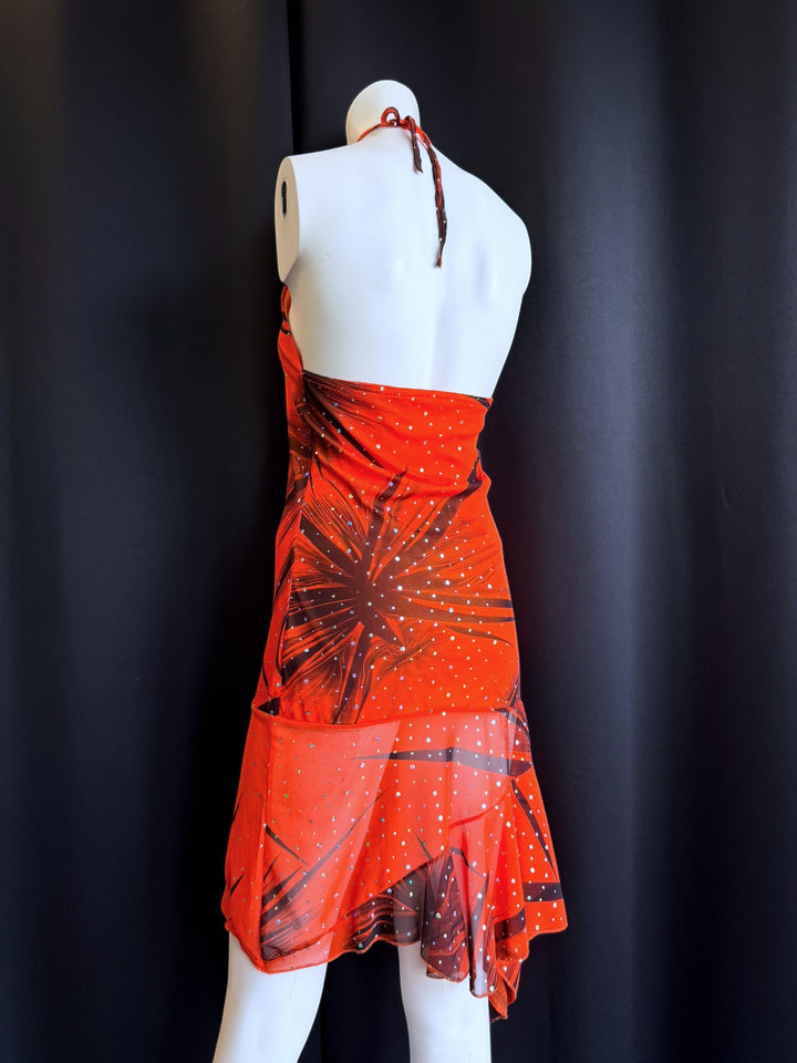 Y2K rhinestone halter dress with asymmetrical hem small