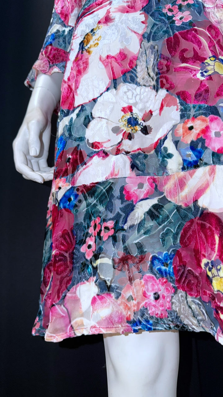 MAX&Co floral velvet-sheer dress w/ tie neck, semi-sheer sleeves