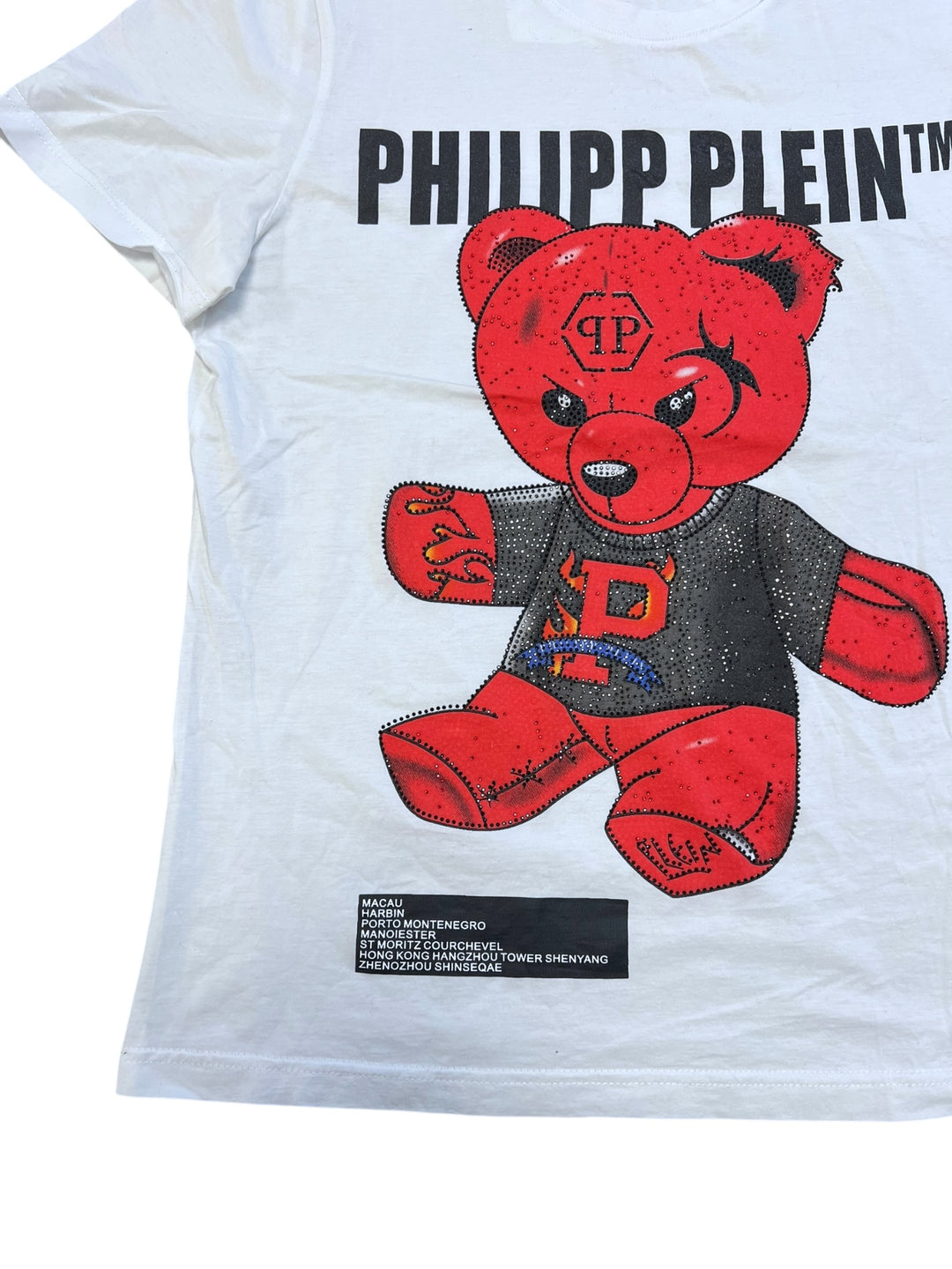 Philipp Plein “Red Teddy” Crystal Embellished Tee small