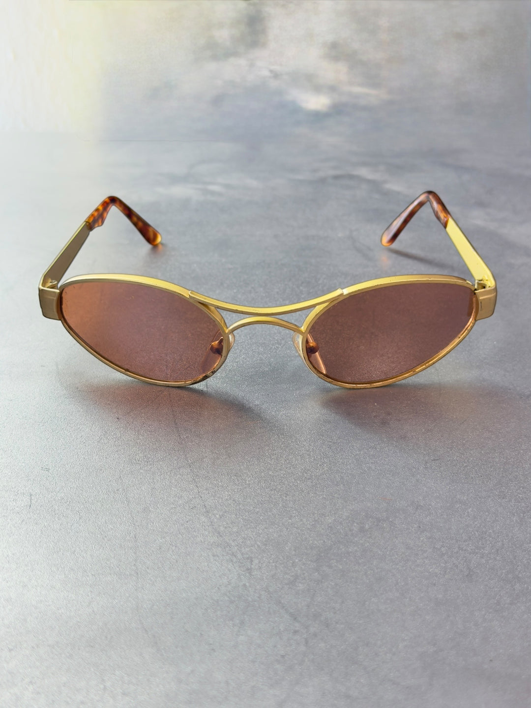 Vintage gold oval sunglasses brown tint y2k minimal slim frame