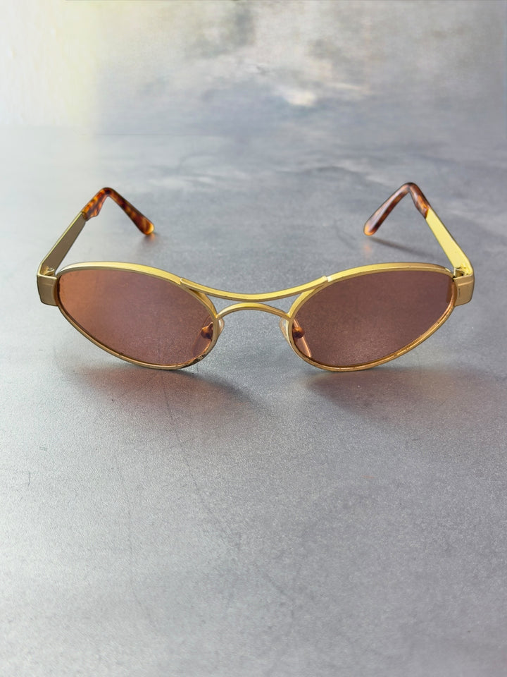 Vintage gold oval sunglasses brown tint y2k minimal slim frame