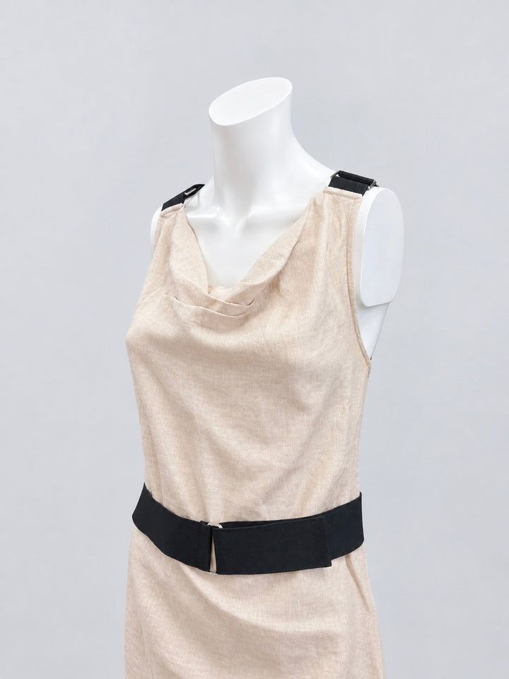 Dolce&Gabbana Champagne Linen Mini Dress with Cross-Back Straps Medium