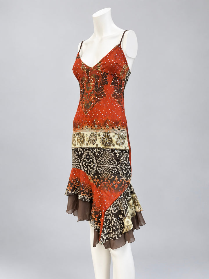 Vintage embellished printed asymmetric dress