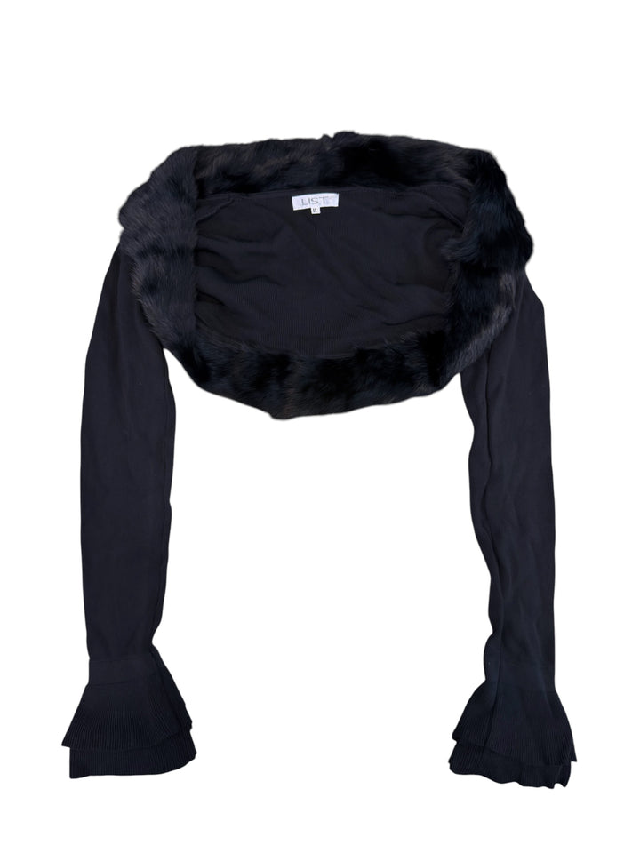 LIST rabbit fur-trim cropped shrug
