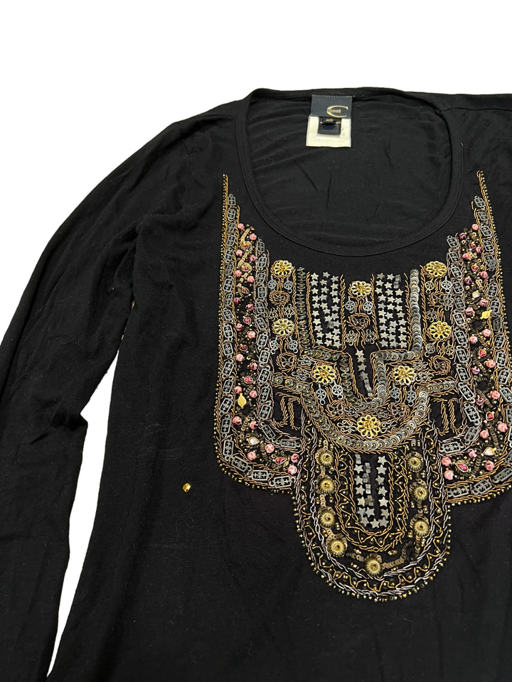 Just Cavalli Vintage Embellished & Sequinned accents Long Sleeve Top Women’s Medium
