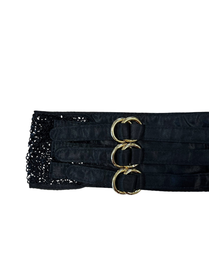 Pinko Black Satin Embellished Waist Belt