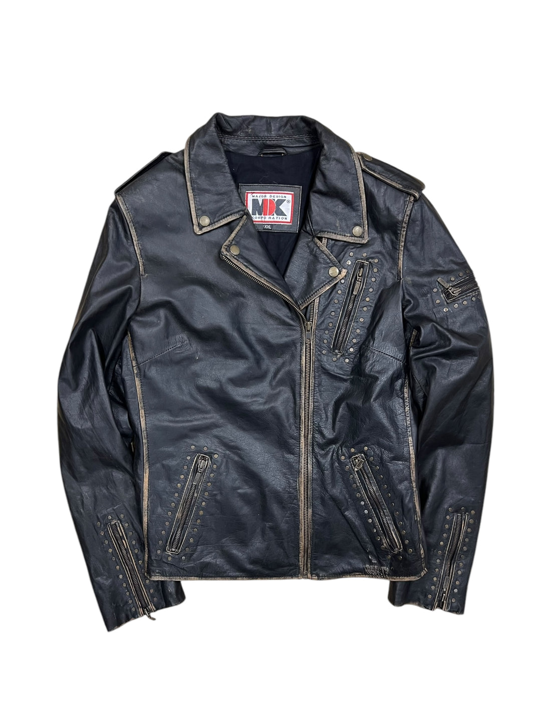 Vintage faded Leather biker jacket women’s XXL slim fit