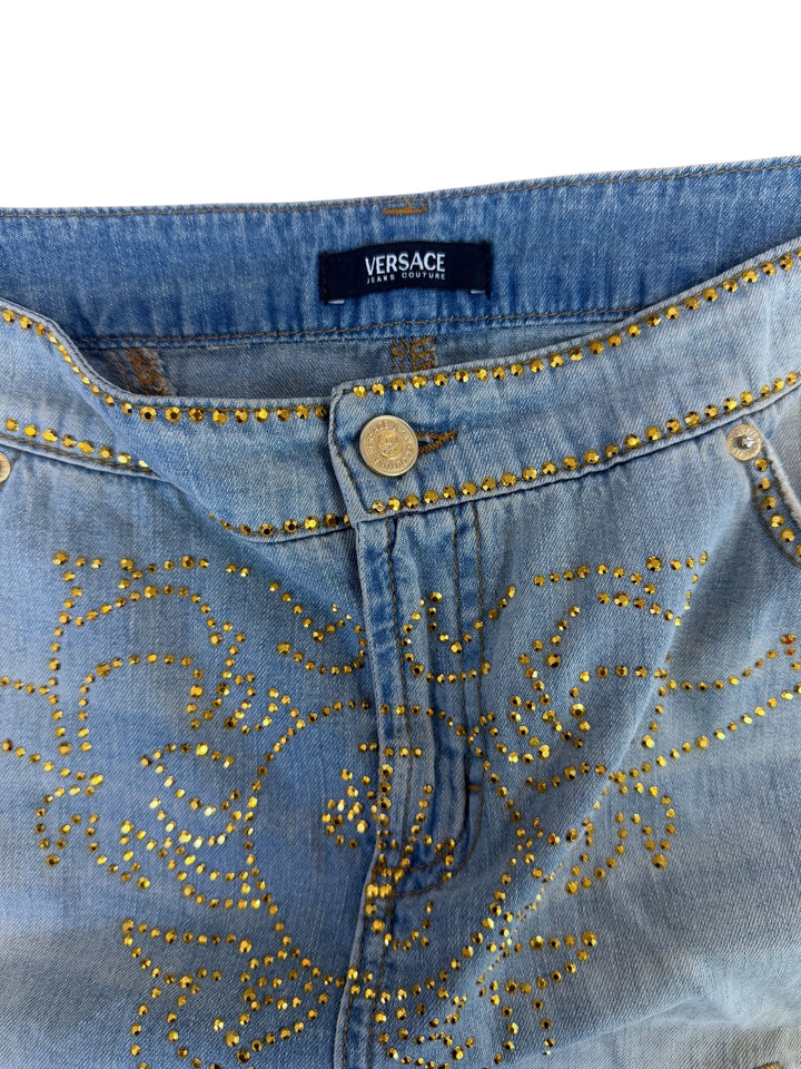 Versace Jeans Couture embellished denim mini skirt medium