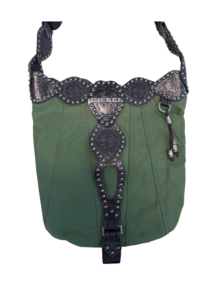 Diesel vintage studded utility shoulder bag