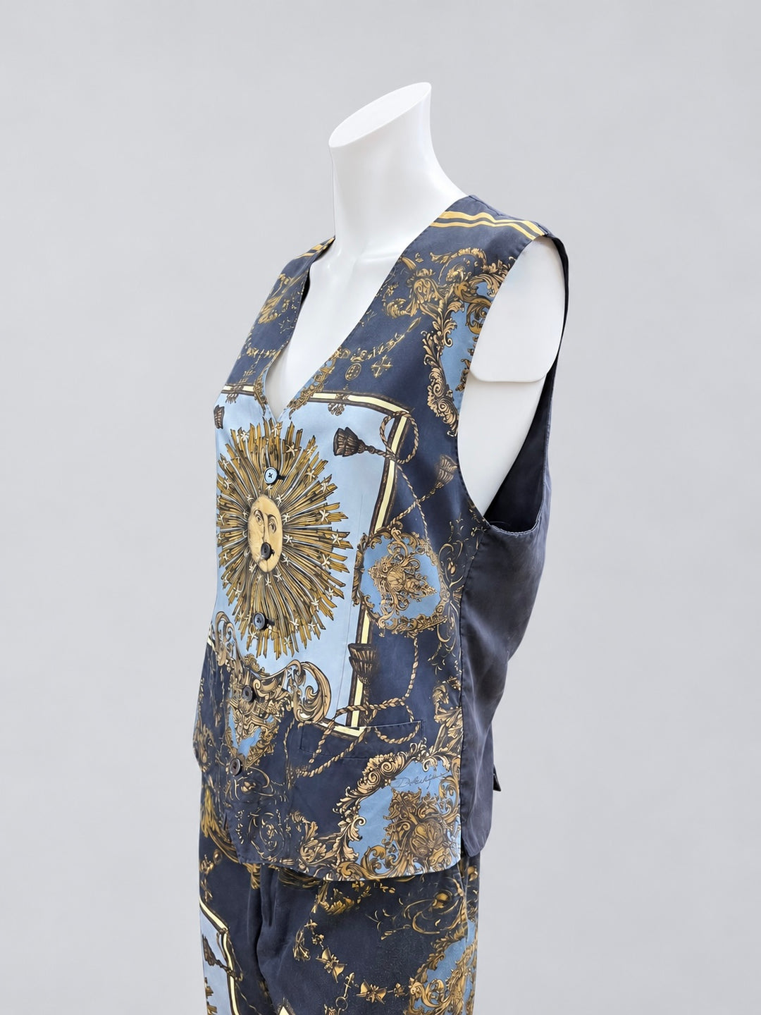 Dolce&Gabbana Baroque Zodiac Sun Silk Vest & Pants Set Medium