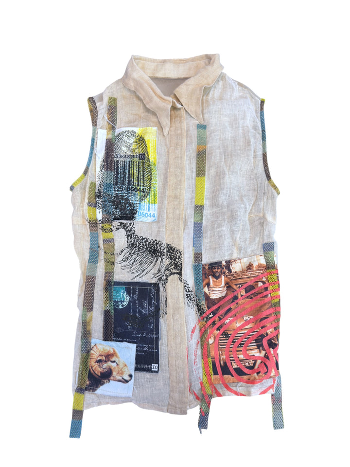 Pianura Studio artistic patchwork linen vest