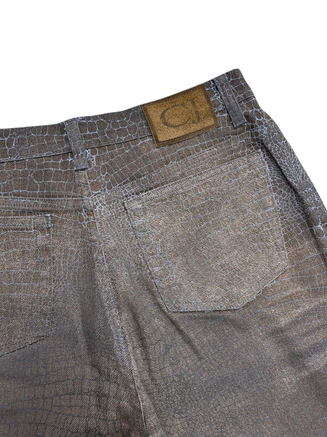 2000s Cavalli brown crocodile effect pants men’s s/m