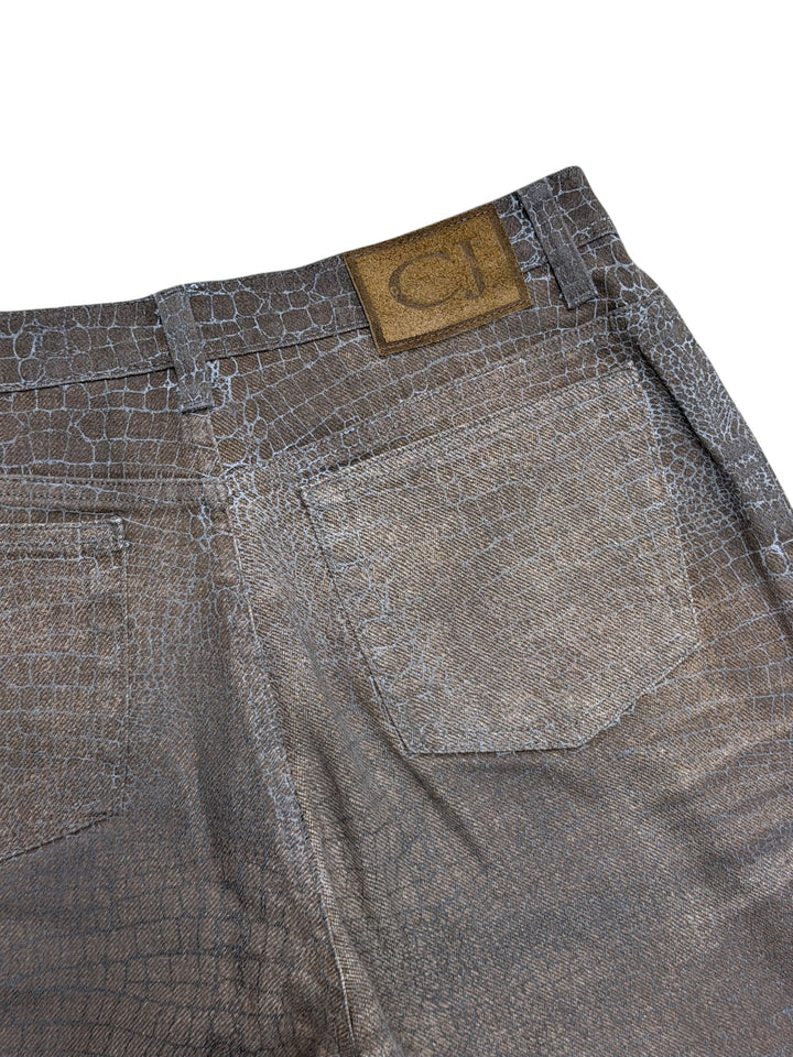 2000s Cavalli brown crocodile effect pants men’s s/m