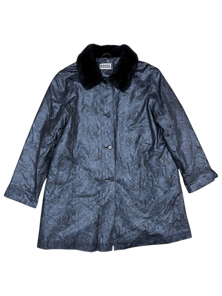 Yessica ‘Serpent Noir’ faux leather coat with fur collar women’s large