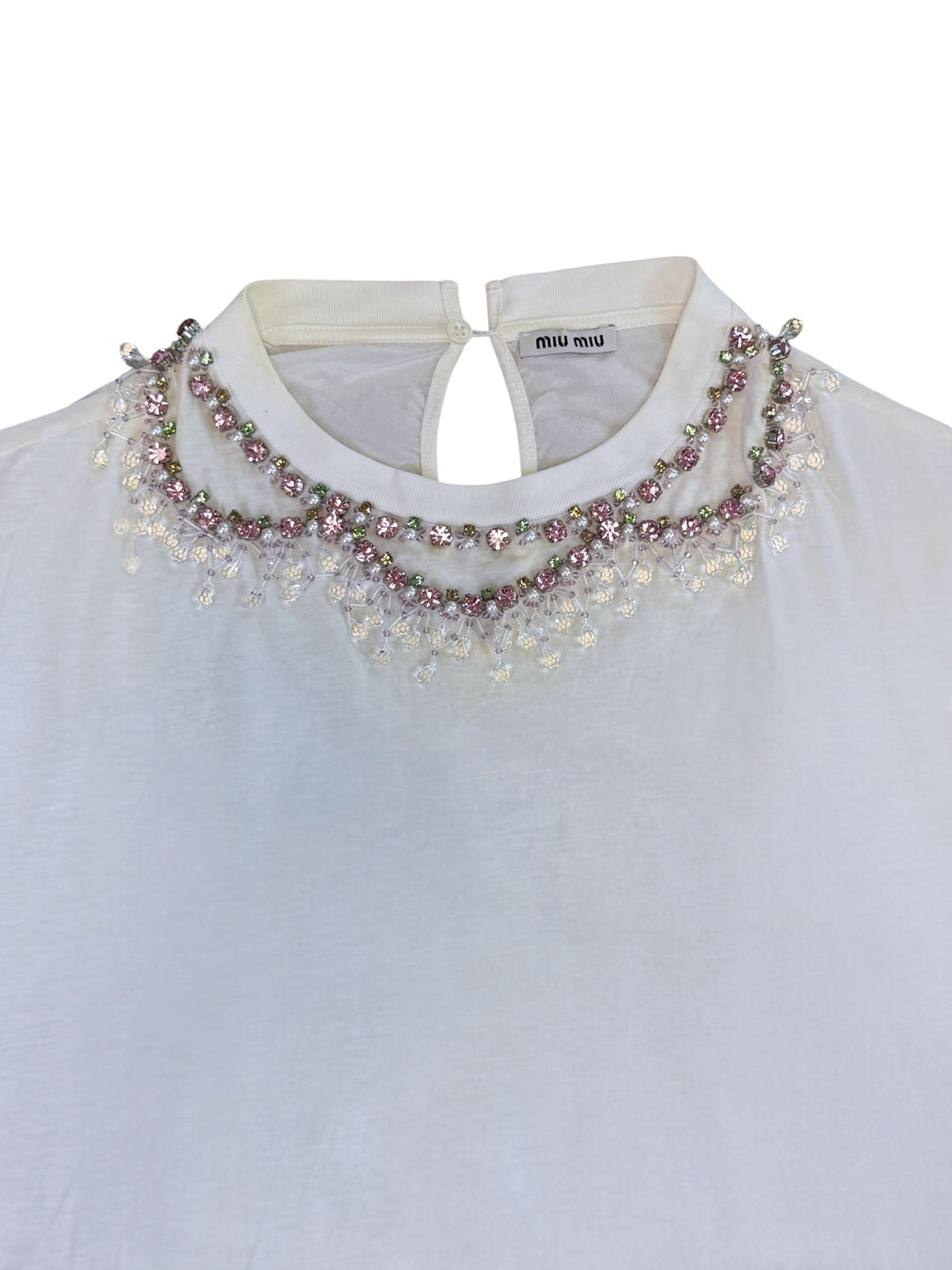 Miu miu crystal embellished collar t-shirt