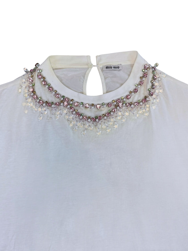 Miu miu crystal embellished collar t-shirt