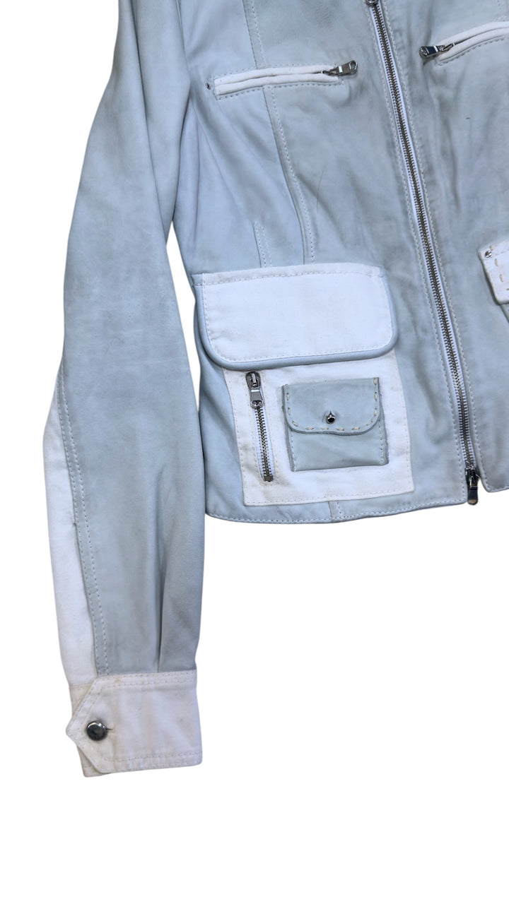 Annarita N white leather moto jacket