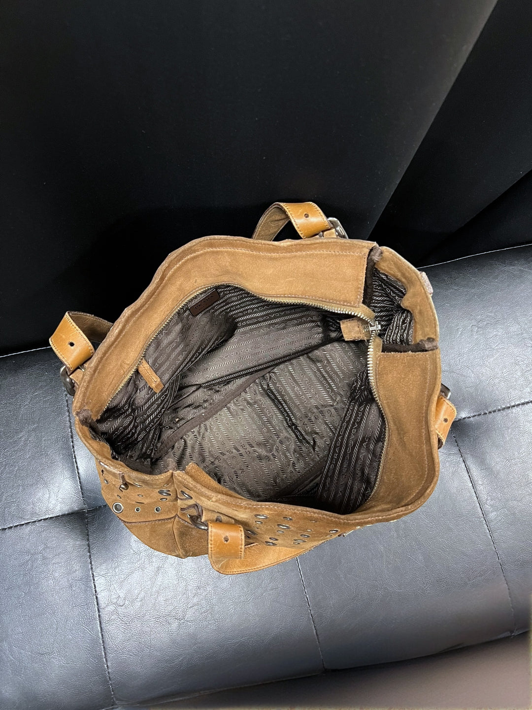 Prada Vintage Brown Suede Eyelet Tote Bag – Made in Italy