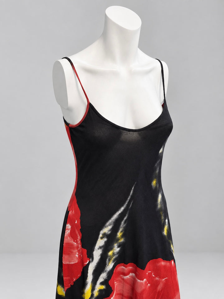 Pinko floral asymmetric mesh slip dress