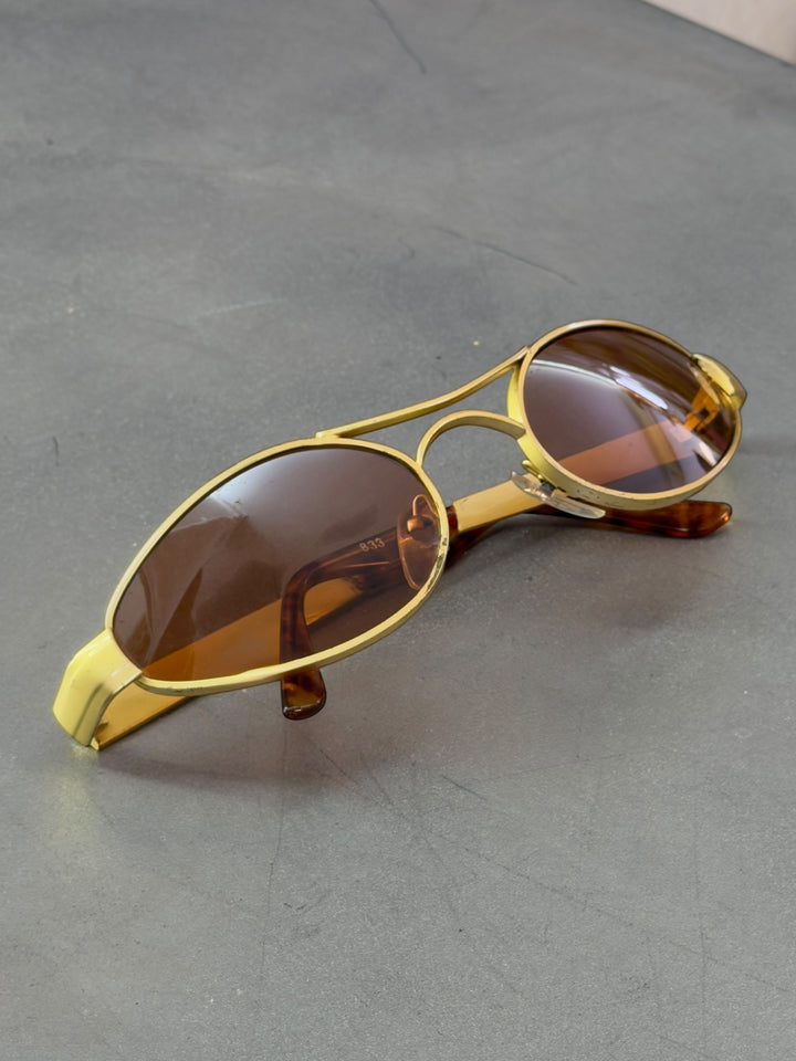 Vintage gold oval sunglasses brown tint y2k minimal slim frame