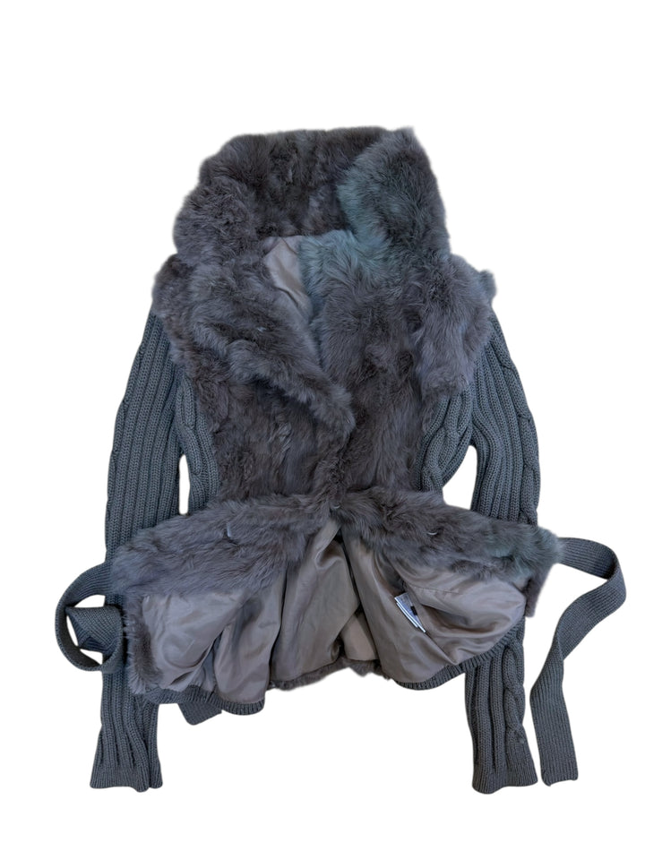 Gaudi grey knit cardigan with real fur trim