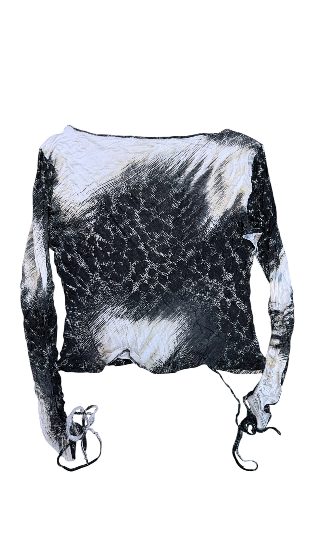 Roberto Cavalli CLASS animal print top w/ ruched sleeves medium