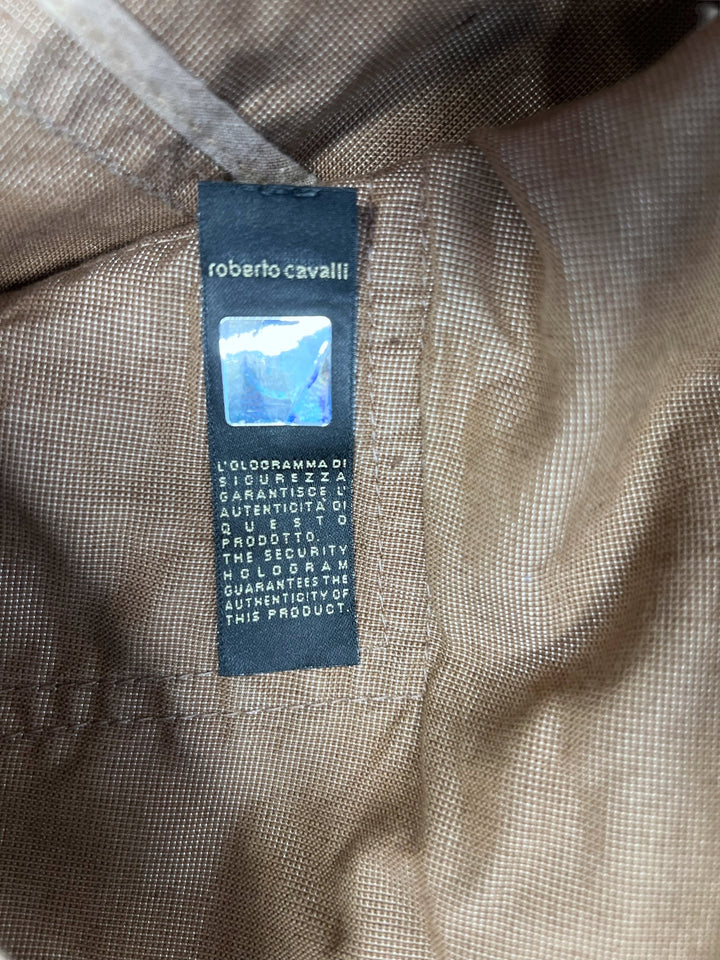 Just Cavalli Linen Brown Lightweight Zip-Up Jacket Medium