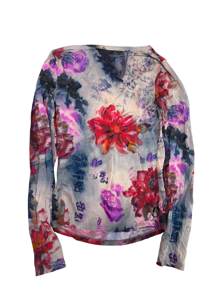 Galliano floral mesh long sleeve top extra small