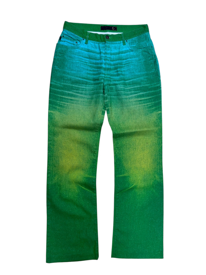 Just Cavalli early 2000s archive turquoise-lime metallic ombré jeans