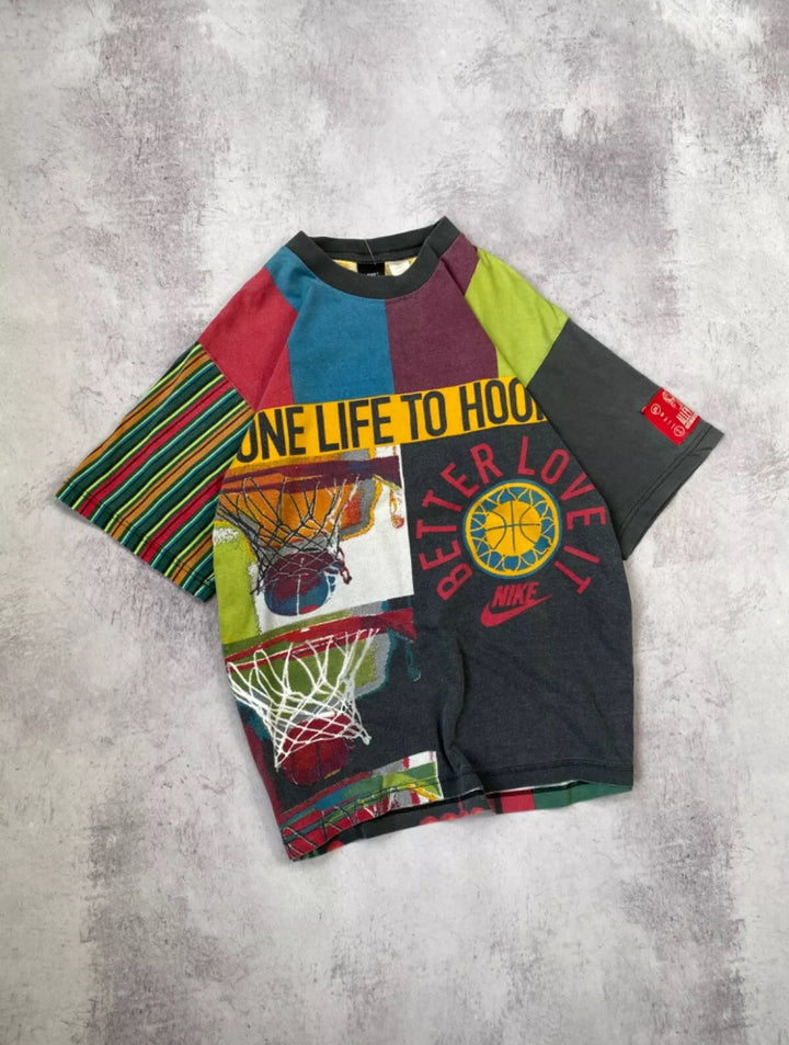 90s rare Nike One Life To Hoop Basketball NBA Alley Hoops Overprinted T-shirt Men’s large