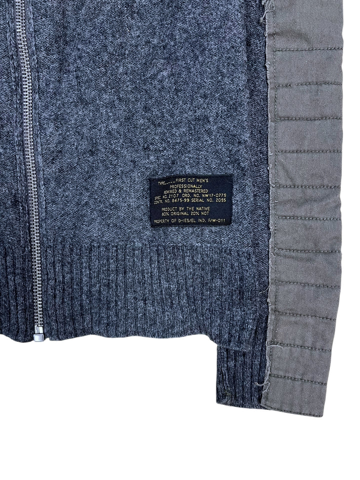 Diesel Military-Inspired Grey Knit & Cotton Panel Zip-Up Jacket Medium Slim Fit