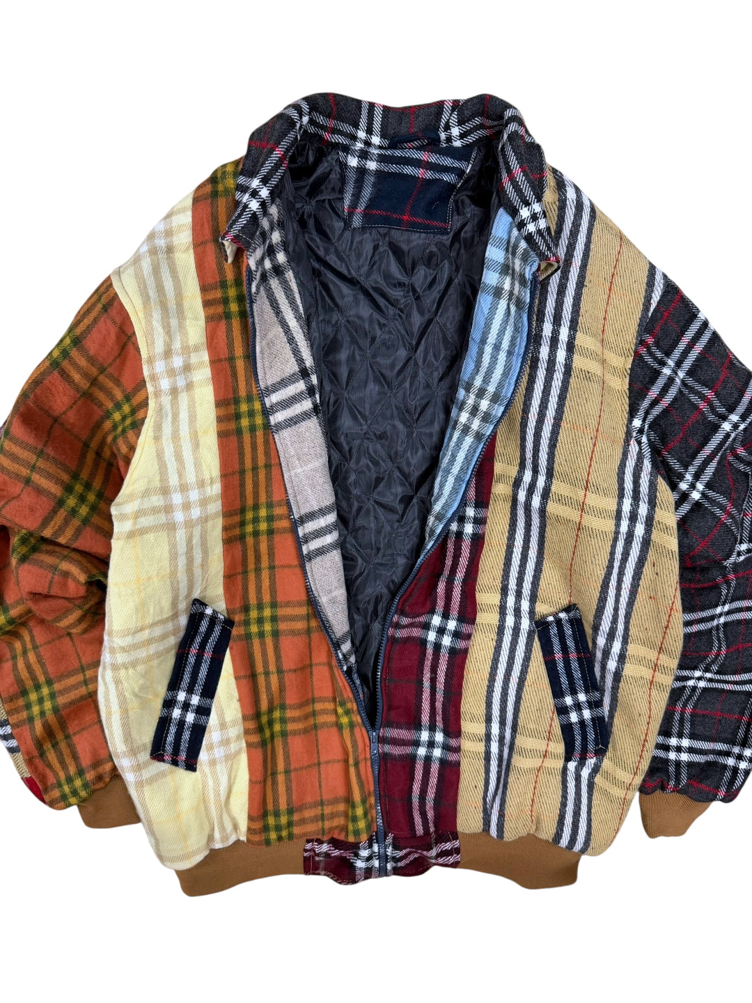 Reworked Tartan Patchwork Harrington Jacket Extra Large