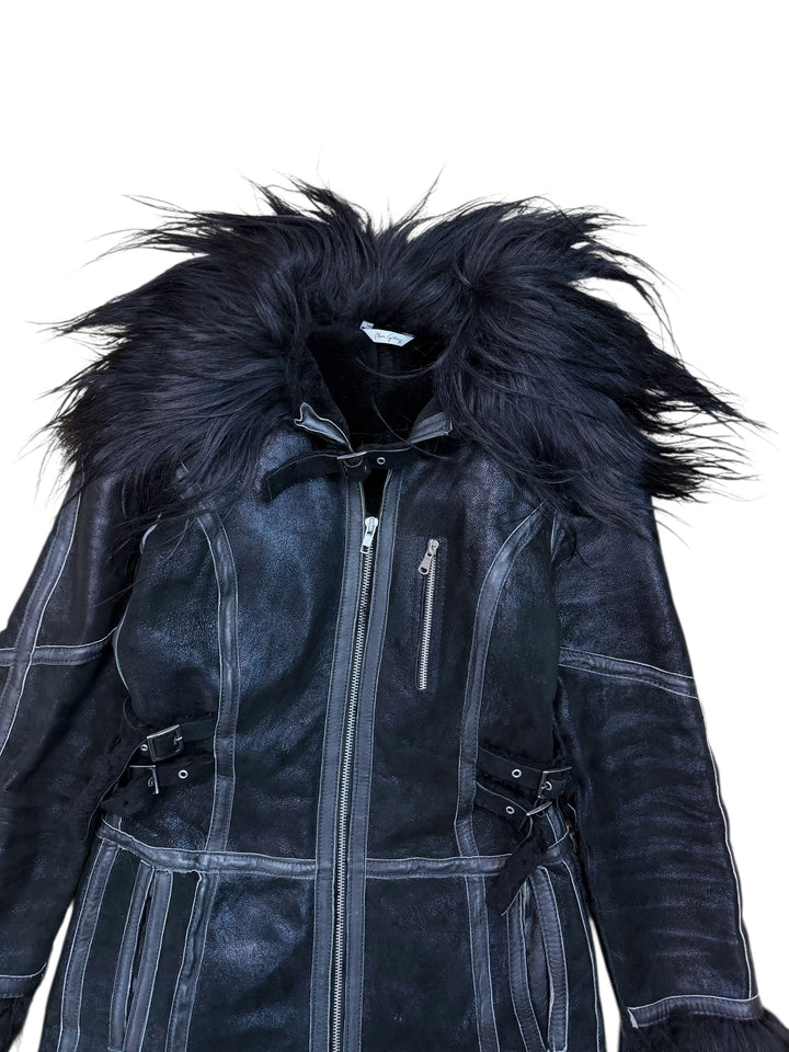 Vintage long shearling coat with dramatic fur trim extra small