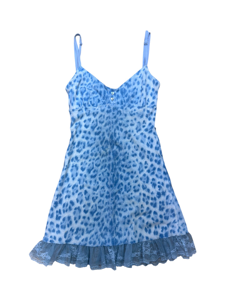 Moschino Lingerie blue leopard print slip dress
