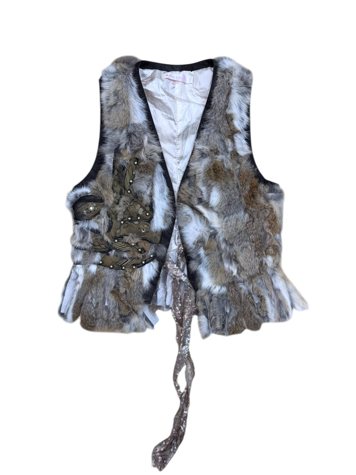 Vintage rabbit fur tie vest xs-m
