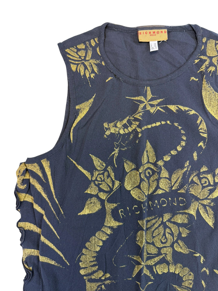 John Richmond denim gold snake print sleeveless top