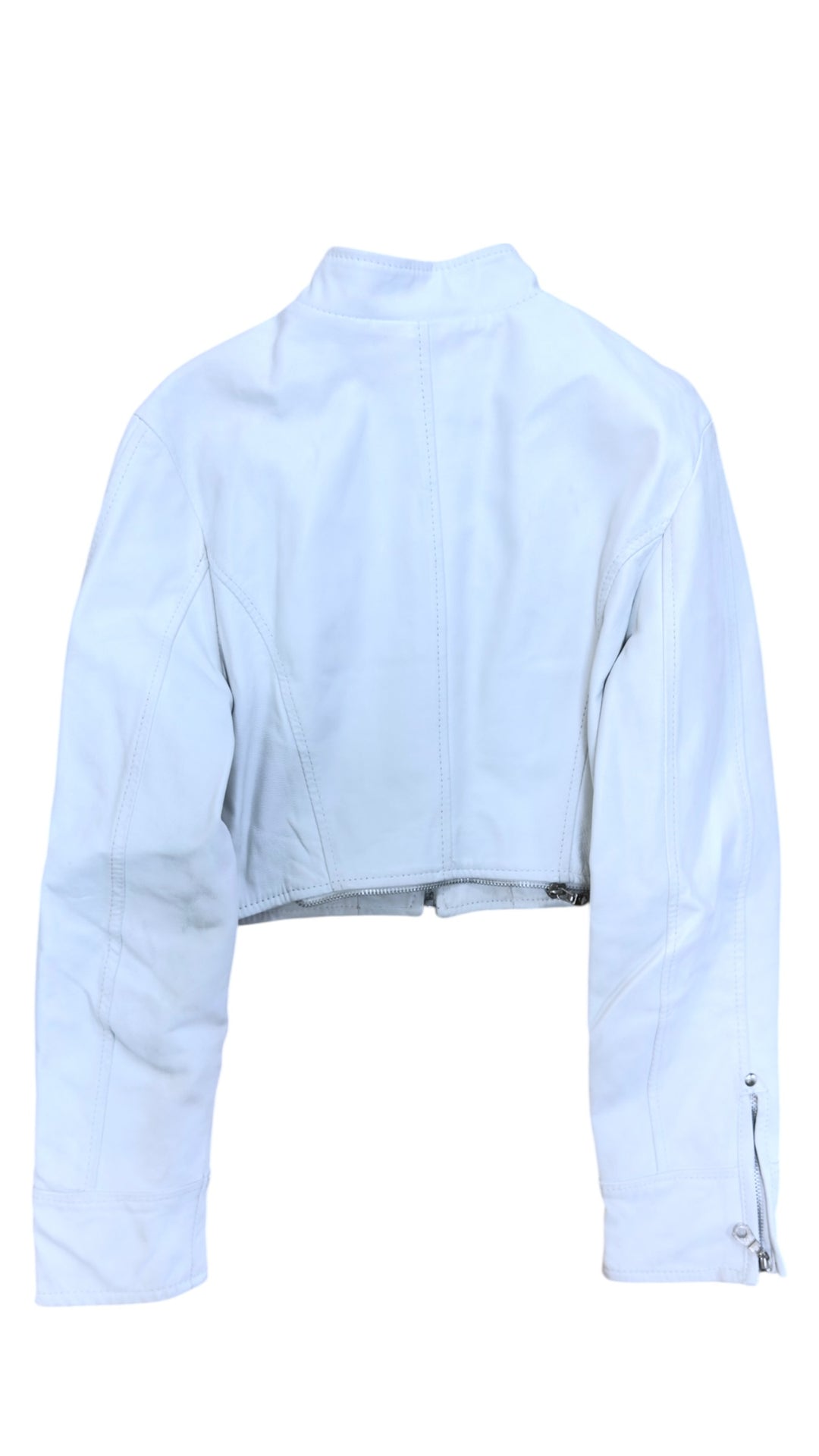 Vintage cropped leather moto jacket white