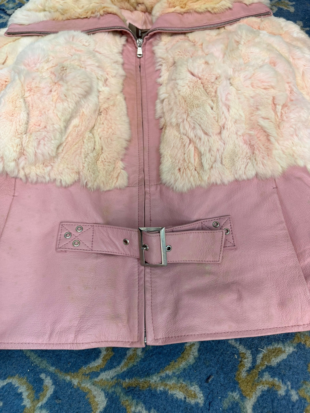 Conbipel 2000s pink leather faux fur jacket medium
